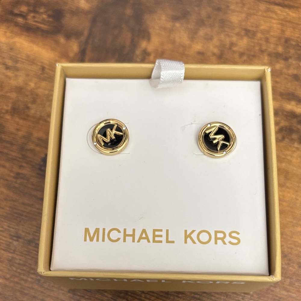 Michael Kors Black and Gold Logo Earrings - Picture 1 of 3